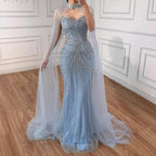 Luxury Nude Mermaid Evening Dress with Cape Sleeves