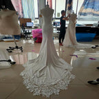 Boho Wedding Dresses V-Neck Appliques Lace Mermaid Elegant Wedding Gown Spaghetti Strap Sexy Country Bridal Dress&nbsp;