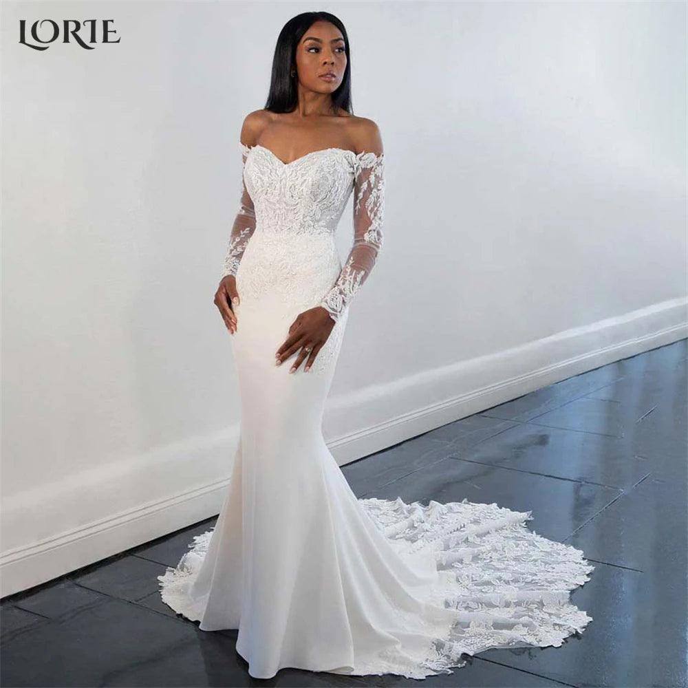 Vintage Lace Mermaid Wedding Dresses Off Shoulder Long Sleeves Appliques Bridal Gowns Backless Bodycon V-Neck Bride Dress