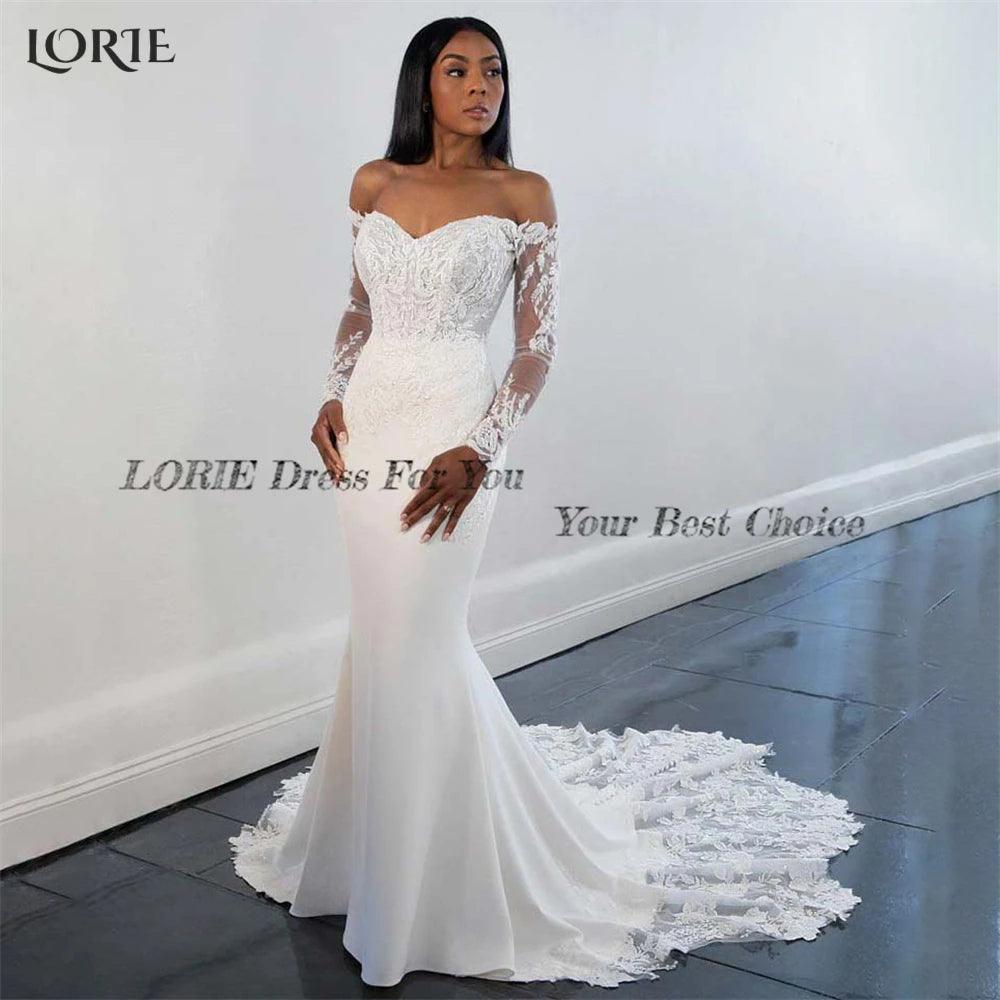 Vintage Lace Mermaid Wedding Dresses Off Shoulder Long Sleeves Appliques Bridal Gowns Backless Bodycon V-Neck Bride Dress