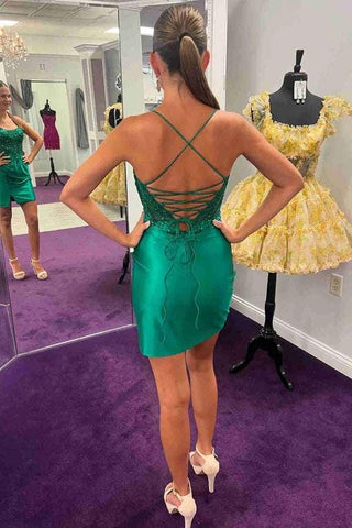 Lace-Up Bodycon Green Homecoming Dress Cocktail Dress  PD534