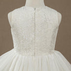A-line Tea-length Lace match Tulle Flower Girl Dress Jewel Neck Sleeveless with Tiers