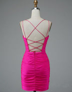 Lace Up Spaghetti Straps Short Homecoming Dress Hot Pink Party Dress