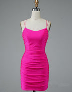 Lace Up Spaghetti Straps Short Homecoming Dress Hot Pink Party Dress