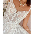 Vestido de novia bohemio NumberSea NumberSea con apliques de encaje y cuentas florales, espalda descubierta, tirantes finos, estilo de novia praiano 