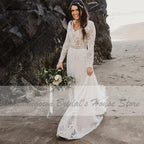 NumberSea NumberSea Hippie-Spitze Langarmkleid Brautkleid Sexy A-Linie Boho Brautkleider 2021 Übergröße Damen Strand Brautkleider 