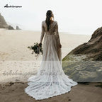 NumberSea NumberSea Hippie-Spitze Langarmkleid Brautkleid Sexy A-Linie Boho Brautkleider 2021 Übergröße Damen Strand Brautkleider 