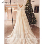 Vestido de novia bohemio con tirantes finos color champán para mujer 2025, vestido de novia civil, vestido de novia para iglesia, vestido de novia con escote halter. 