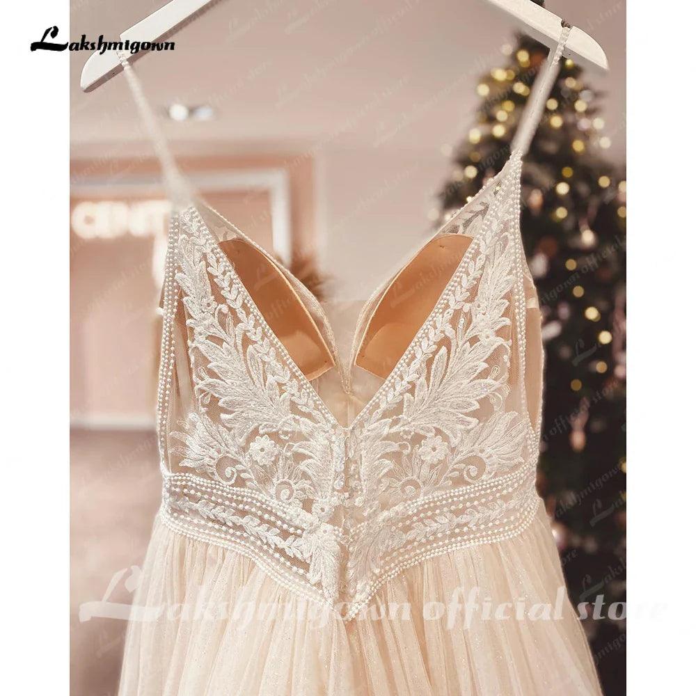 Vestido de novia bohemio con tirantes finos color champán para mujer 2025, vestido de novia civil, vestido de novia para iglesia, vestido de novia con escote halter. 