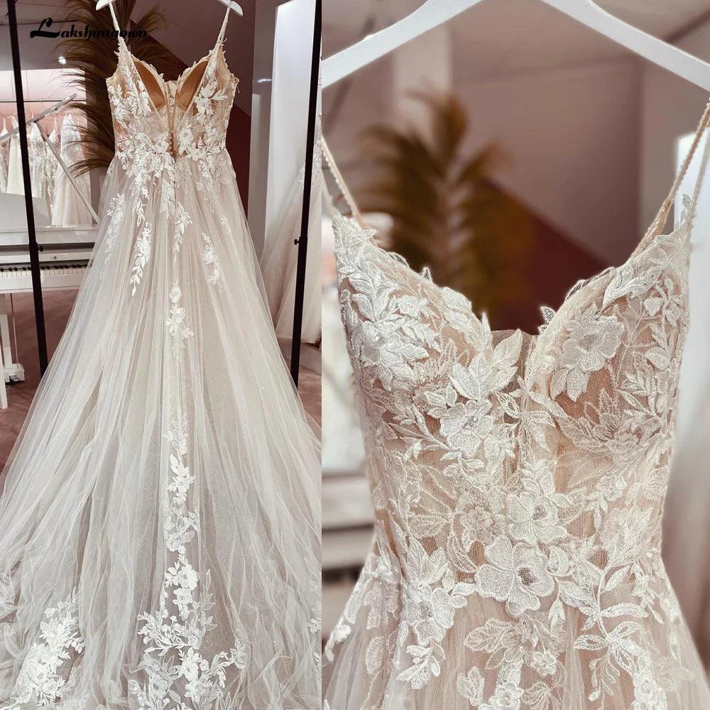 NumberSea NumberSea Spaghettiträger Spitze Brautkleid mit offenem Rücken Zivile Brautkleider Bohemian Brautkleider Vestidos de Nova 