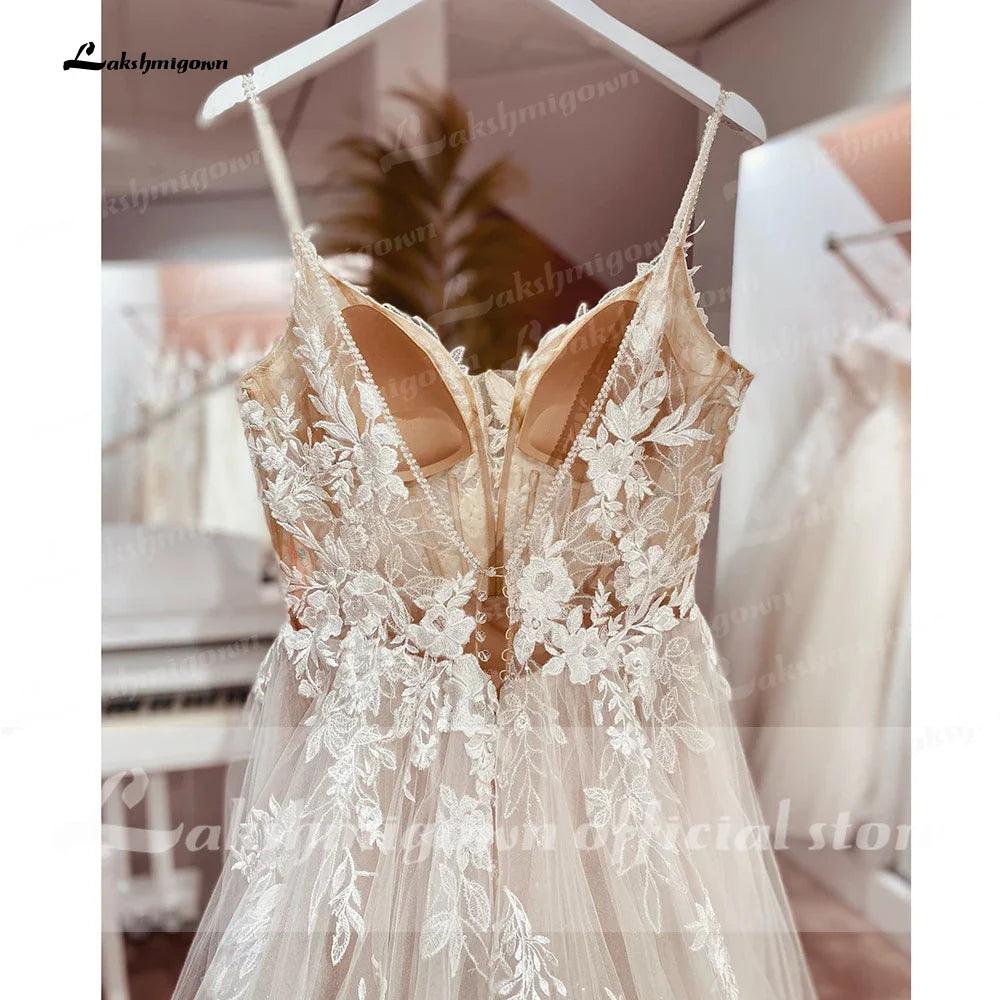 NumberSea NumberSea Spaghettiträger Spitze Brautkleid mit offenem Rücken Zivile Brautkleider Bohemian Brautkleider Vestidos de Nova 
