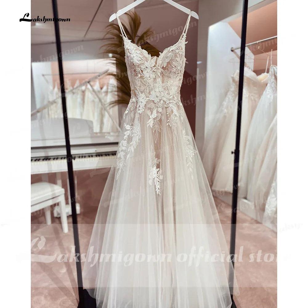 NumberSea NumberSea Spaghettiträger Spitze Brautkleid mit offenem Rücken Zivile Brautkleider Bohemian Brautkleider Vestidos de Nova 
