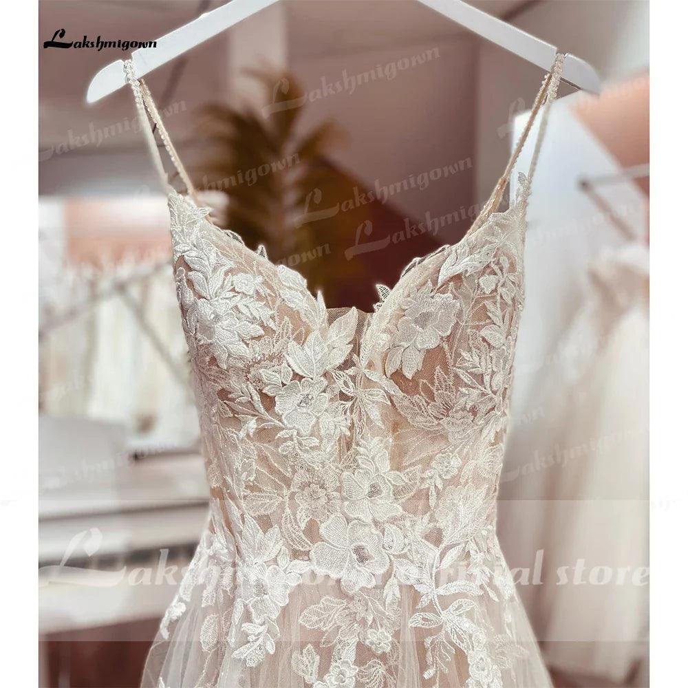 NumberSea NumberSea Spaghettiträger Spitze Brautkleid mit offenem Rücken Zivile Brautkleider Bohemian Brautkleider Vestidos de Nova 