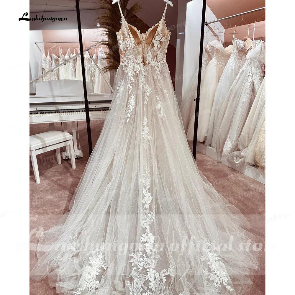 NumberSea NumberSea Spaghettiträger Spitze Brautkleid mit offenem Rücken Zivile Brautkleider Bohemian Brautkleider Vestidos de Nova 