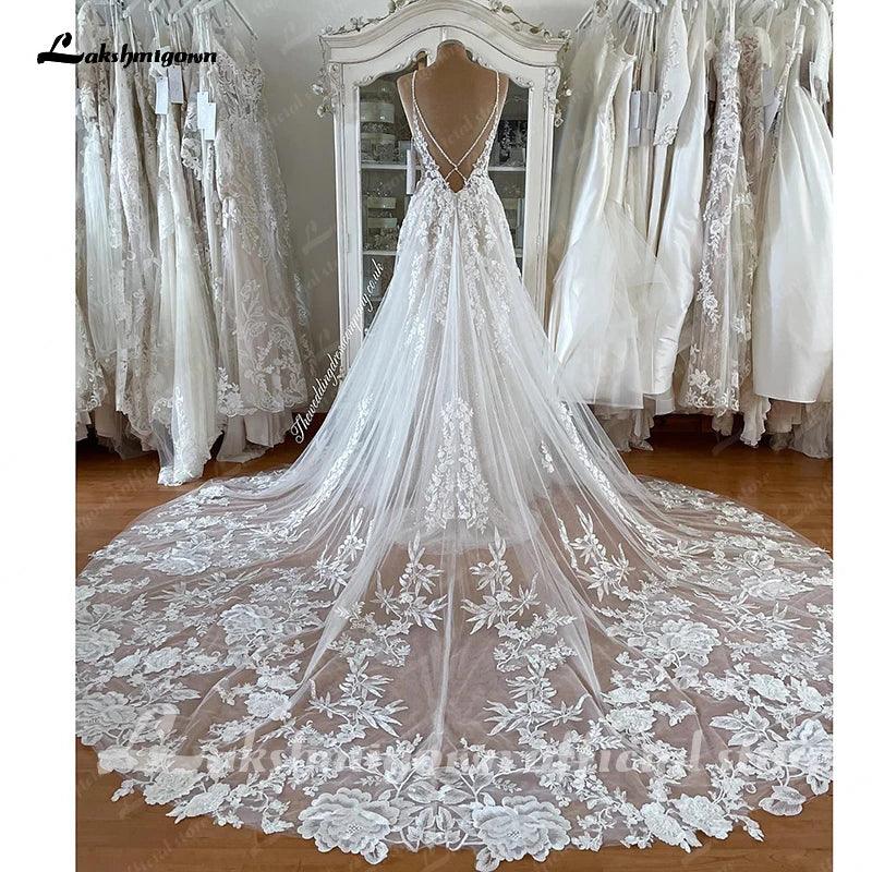 Vestido de novia de encaje con tirantes finos de NumberSea NumberSea, vestido de novia sexy 2025 con escote en V pronunciado de tul, vestido de novia bohemio Abiti Sposa 