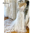 Vestido de novia de encaje con tirantes finos de NumberSea NumberSea, vestido de novia sexy 2025 con escote en V pronunciado de tul, vestido de novia bohemio Abiti Sposa 
