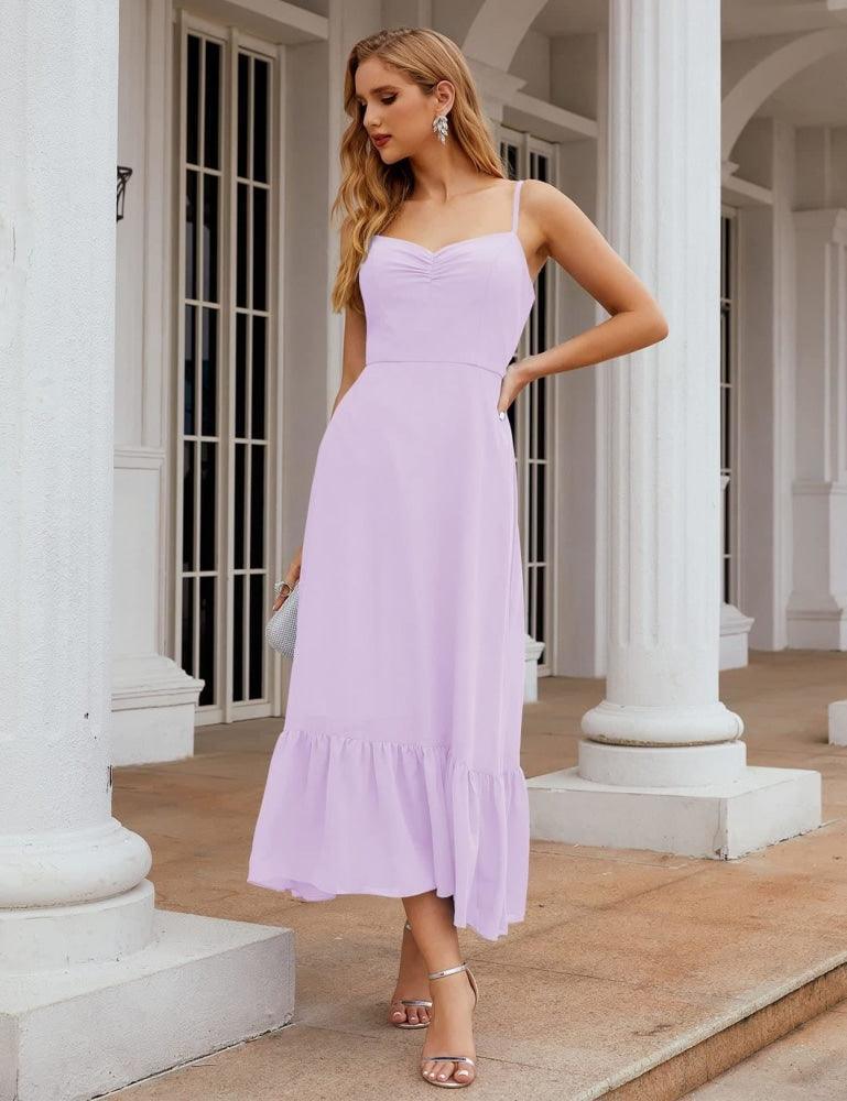 Numbersea Spaghetti Strap Chiffon Bridesmaid Dress Ankle Length Formal A Line Cocktail Party Homecoming Dress for Juniors SEA28028-numbersea