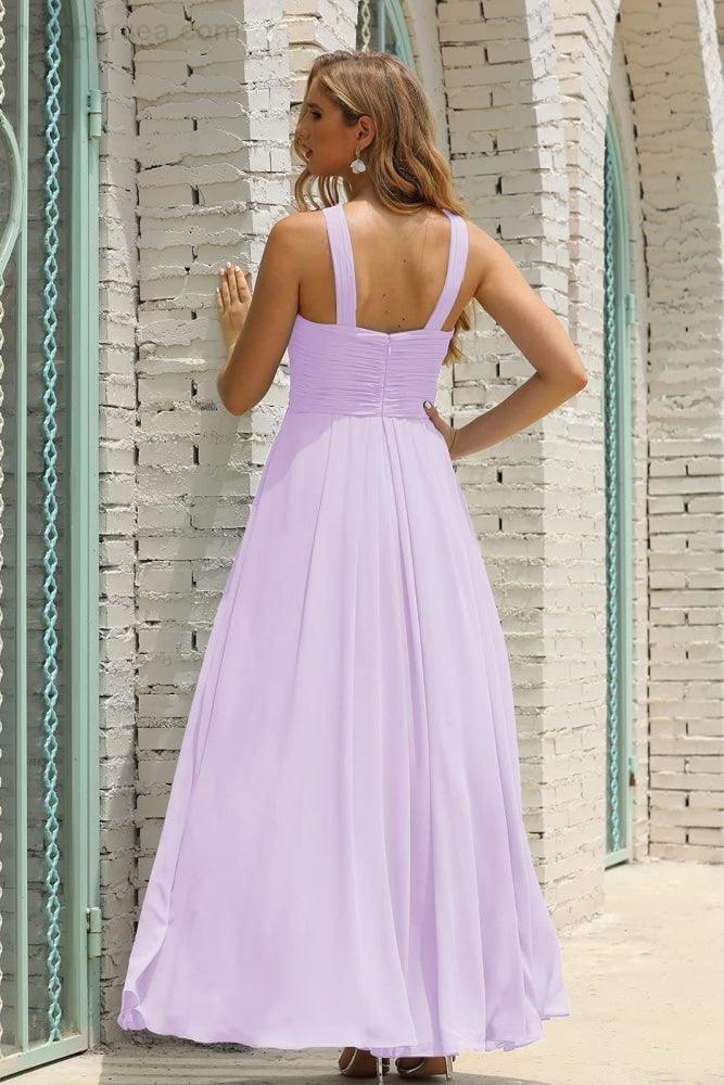 Numbersea Women Halter Chiffon Bridesmaid Dress A-line Long Formal Prom Gown SEA28015-numbersea