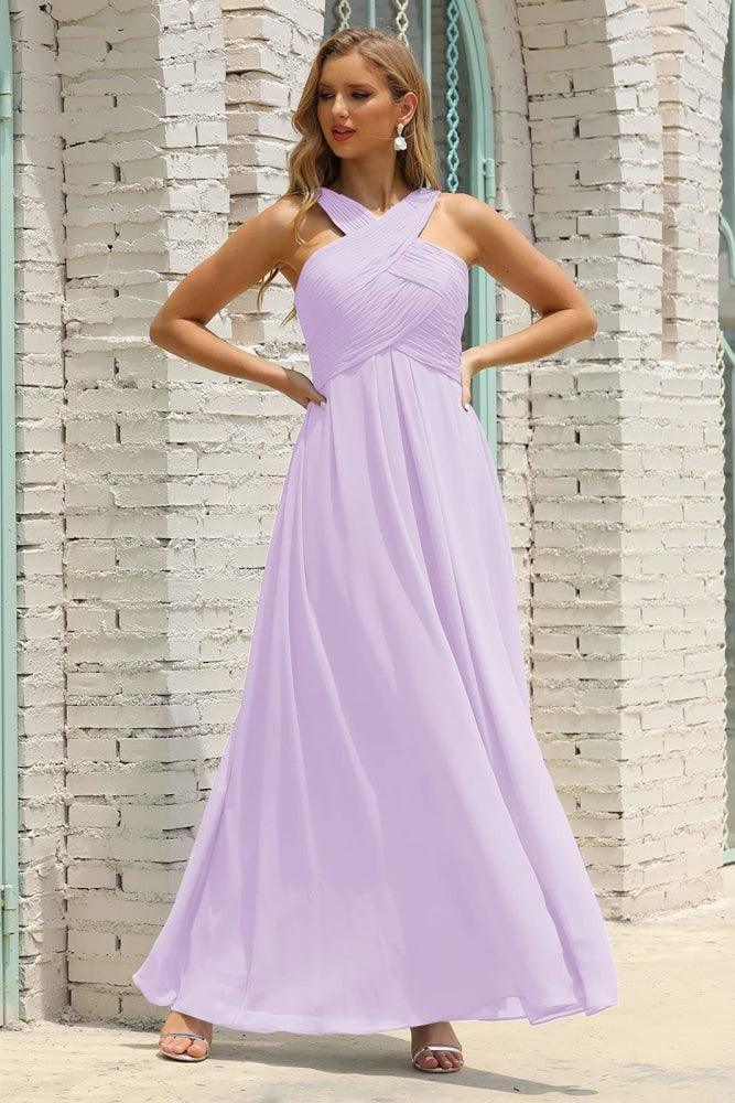 Numbersea Women Halter Chiffon Bridesmaid Dress A-line Long Formal Prom Gown SEA28015-numbersea