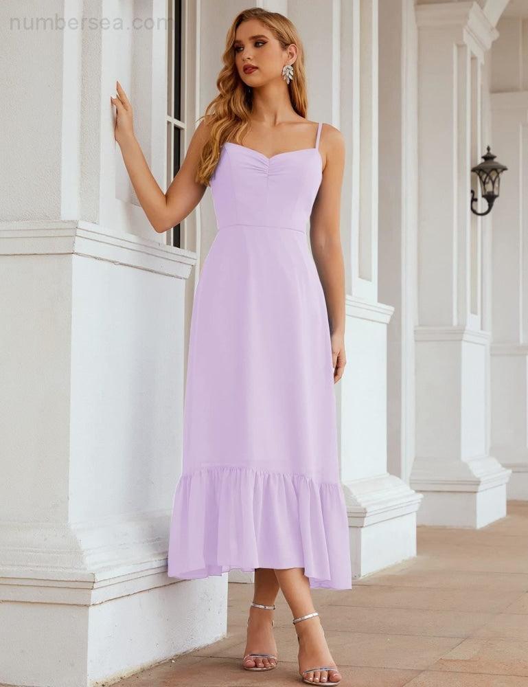 Numbersea Spaghetti Strap Chiffon Bridesmaid Dress Ankle Length Formal A Line Cocktail Party Homecoming Dress for Juniors SEA28028-numbersea