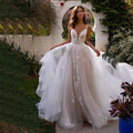 Vestido de novia largo estilo bohemio, corte A, espalda descubierta, flores 3D, tirantes finos, estilo princesa, largo hasta el suelo. 
