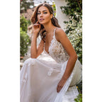 Vestido de novia largo estilo bohemio, corte A, espalda descubierta, flores 3D, tirantes finos, estilo princesa, largo hasta el suelo. 