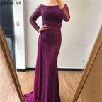 Long Sleeve Black Mermaid Tulle Evening Dresses Beading Sequined Formal Dress Real Photo 2024 Serene Hill LA6009