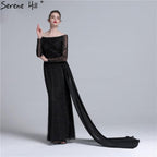 Long Sleeve Black Mermaid Tulle Evening Dresses Beading Sequined Formal Dress Real Photo 2024 Serene Hill LA6009