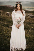 Long Sleeves Wedding Dress A-Line/Princess Appliques Floor-Length Chiffon