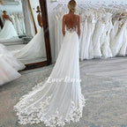 LoveDress Elegant Deep V Neck Wedding Dresses Lace Appliques Backless A-Line Wedding Gown Sleeveless Tulle Vestido De Noiva
