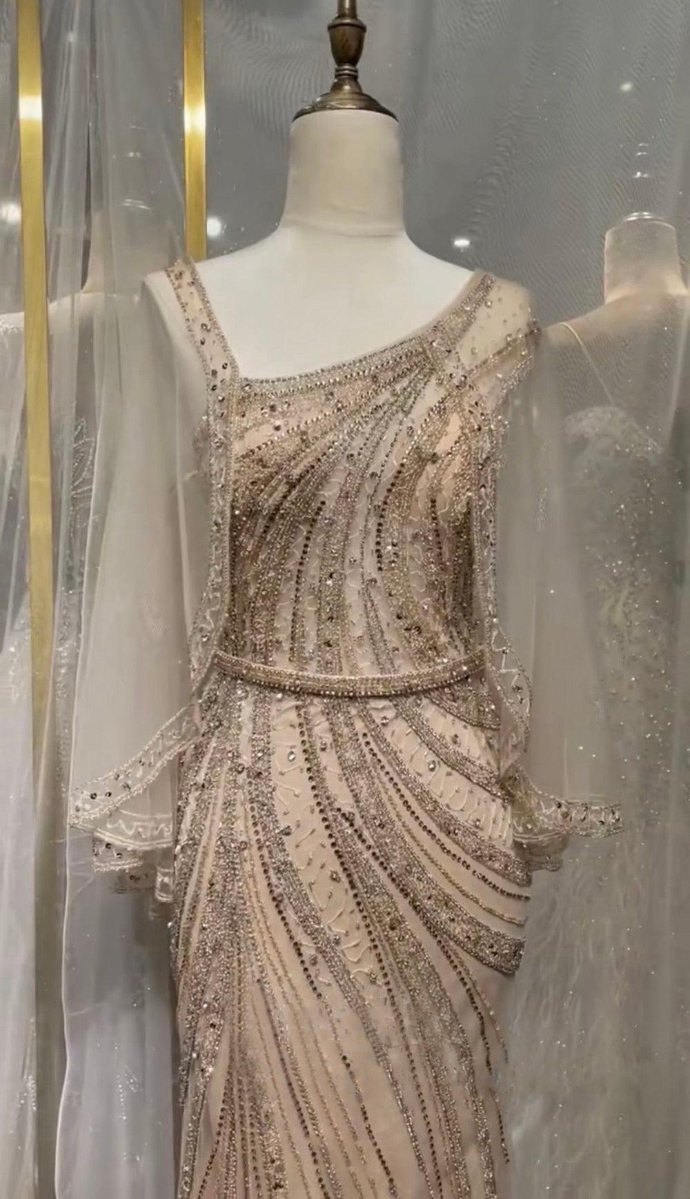 Luxury Grey One Shouder Evening Dresses Gowns Mermaid Beaded Elegant For Women Party Serene Hill LA71518