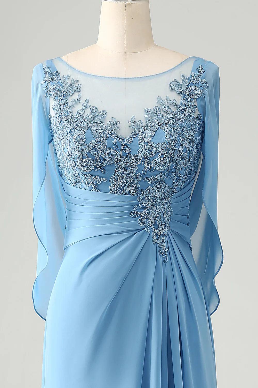 Vestido de madre de la novia de corte sirena con mangas casquillo y apliques de cuentas