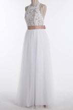 Vestido de novia NumberSea sencillo de tul con encaje joya, sin mangas y largo hasta el suelo, MW213 