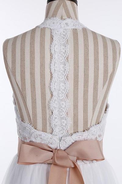Vestido de novia NumberSea sencillo de tul con encaje joya, sin mangas y largo hasta el suelo, MW213 