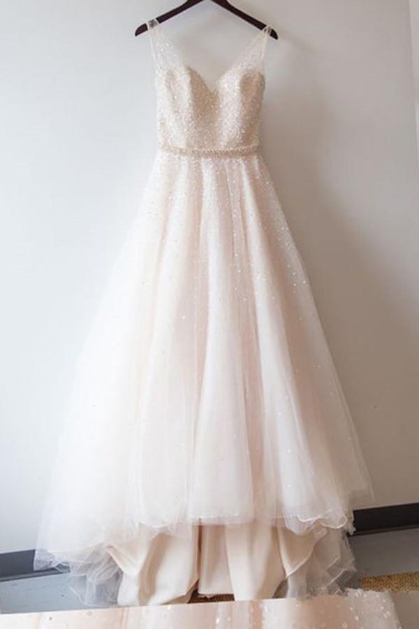 Vestido de fiesta de tul rosa ruborizado con encaje de NumberSea, vestido de novia con escote corazón, MW111 