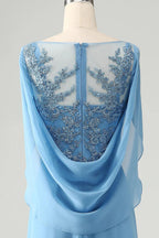 Vestido de madre de la novia de corte sirena con mangas casquillo y apliques de cuentas