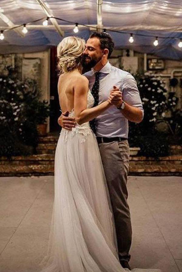 Vestido de novia de verano NumberSea con escote en V, espalda descubierta y tirantes finos, MW272