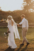 NumberSea Etui-Brautkleid im Boho-Stil mit Fledermausärmeln und Spitze, rustikales Elfenbein, MW276