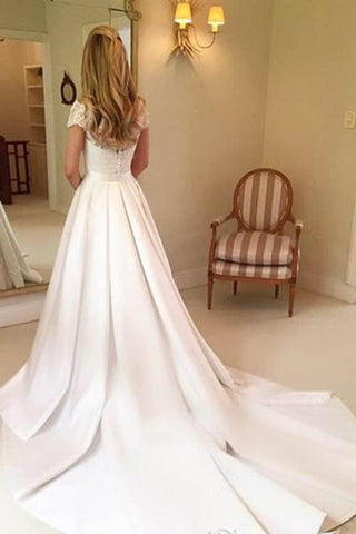 Vestido de novia sencillo con mangas cortas y encaje, MW277