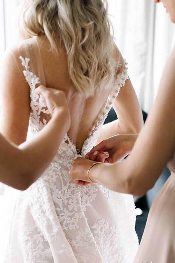 Vestidos de novia con escote ilusión y encaje vintage transparente, MW278
