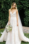 See Through Vintage Lace Illusion Neck Wedding Gowns