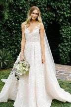 See Through Vintage Lace Illusion Neck Wedding Gowns