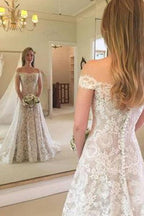 NumberSea Rustic Boho Off the Shoulder Lace Wedding Dress