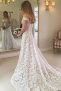 NumberSea Rustic Boho Off the Shoulder Lace Wedding Dress
