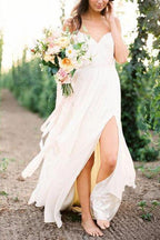 NumberSea - Vestidos de novia de verano sencillos con tirantes finos y abertura, MW286