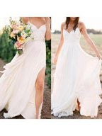 NumberSea - Vestidos de novia de verano sencillos con tirantes finos y abertura, MW286