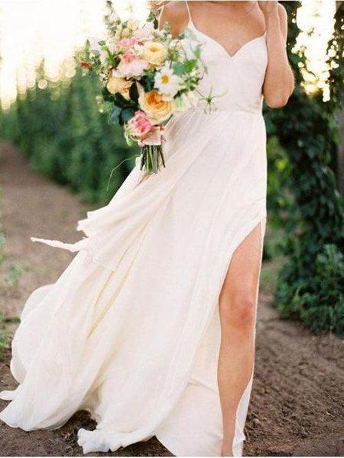 NumberSea - Vestidos de novia de verano sencillos con tirantes finos y abertura, MW286