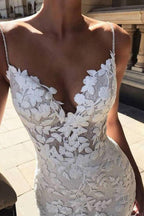 NumberSea Spaghettiträger Vintage Meerjungfrau Spitzenapplikationen Brautkleid, MW288