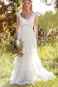Vestido de novia bohemio de encaje con escote en V y corte A de NumberSea, vestido de novia para playa, MW293