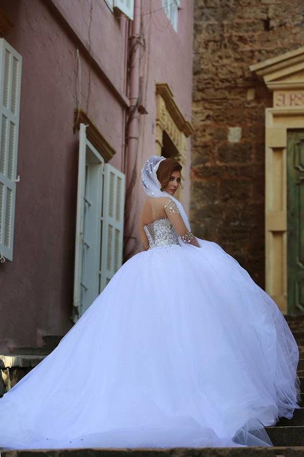 Vestido de novia vintage NumberSea de tul con mangas largas y cuentas, MW297